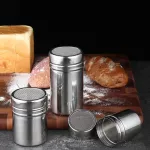 Stainless Steel Seasoning Jar Salt Sugar Shaker Pepper Bottal Rotating Cover Toothpick Holder BBQ Spice Storage Can Kitchen Tool
