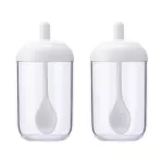 2PCS Kitchen Sugar Bowl Salt Pot Pepper Storage Jar Seasoning Container Plastic Condiment Spice Holder with Cover and Spoon