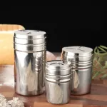 Stainless Steel Seasoning Jar Salt Sugar Shaker Pepper Bottal Rotating Cover Toothpick Holder BBQ Spice Storage Can Kitchen Tool