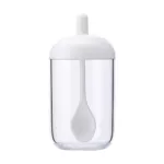 2PCS Kitchen Sugar Bowl Salt Pot Pepper Storage Jar Seasoning Container Plastic Condiment Spice Holder with Cover and Spoon