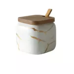 Creative Nordic Marble Pattern Ceramic Kitchen Seasoning Tank Set Salt Shaker Spice Jar With Wooden Cover Kitchen Accessories