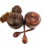 Eco-Friendly Wooden Spice Jar Salt and Pepper Seasoning Jar Natural Spice Tank with Lid and Spoon Seasoning Container Kitchen