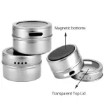 12pcs/Set Clear Lid Magnetic Spice Tin Jar Stainless Steel Spice Sauce Storage Container Jars Kitchen Condiment Holde