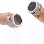 12pcs/Set Clear Lid Magnetic Spice Tin Jar Stainless Steel Spice Sauce Storage Container Jars Kitchen Condiment Holde