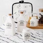 4PCS/Set Ceramic Spice Jar with Wood Cork Kitchen Condiment Bottle Seasoning Tank Pepper Vinegar Salt Shaker Cooking Tools