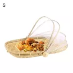Bamboo Tent Basket Hand Woven Tray Anti Bug Food Fruit Container Net Mesh Cover Hand Woven Anti Bug Dust Proof