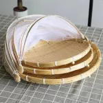 Bamboo Tent Basket Hand Woven Tray Anti Bug Food Fruit Container Net Mesh Cover Hand Woven Anti Bug Dust Proof