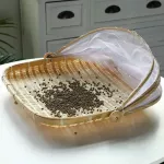 Bamboo Tent Basket Hand Woven Tray Anti Bug Food Fruit Container Net Mesh Cover Hand Woven Anti Bug Dust Proof