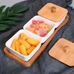 Creative Ceative Ceramic Bamboo Dry Fruit Dessert Tray Multi Grrid Plate Home Snack Storage Candy Dried Fruit Foods Dessert Tea Dish