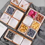 Creative Ceative Ceramic Bamboo Dry Fruit Dessert Tray Multi Grrid Plate Home Snack Storage Candy Dried Fruit Foods Dessert Tea Dish