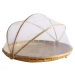 Bamboo Tent Basket Hand Woven Tray Anti Bug Food Fruit Container Net Mesh Cover Hand Woven Anti Bug Dust Proof