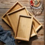 Wooden Bamboo Kung Fu Tea Cup Saucer Fruit Plate Large Serving Storage Vintage Food Bowl Drying Dishes Rectangle Pallet