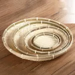 Bamboo Rattan Basket Food Fruit Wicker Handmade Straw Bread Round Plate Kitchen Storage Bread Organizer Fruit Plates
