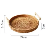 Rattan Handwoven Round High Wall Seveling Tray Food Storage Platters Plate Over Handles for Breakfast Drink Snack for Coffee Tea