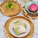 Rattan Handwoven Round High Wall Seveling Tray Food Storage Platters Plate Over Handles for Breakfast Drink Snack for Coffee Tea