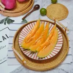 Rattan Handwoven Round High Wall Seveling Tray Food Storage Platters Plate Over Handles for Breakfast Drink Snack for Coffee Tea
