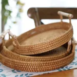 Rattan Handwoven Round High Wall Seveling Tray Food Storage Platters Plate Over Handles for Breakfast Drink Snack for Coffee Tea