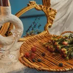 Bread Round Basket with Handle Fruit Storage Dessert Wicker Serving Tray Rattan Storage Tray Hand-Woven Handmade Square Basket