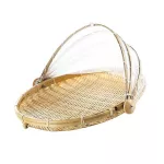 New Bamboo Tent Basket Hand Woven Tray Anti Bug Food Fruit Container Net Mesh Cover Kitchen Storage