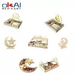 Wooden Eid Mubarak Islamic Ramadan Celebrate Decor Dessert Plate Food Organizer Tray Muslim Party Festival Luxury Classic Tay