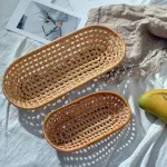 1/2PCS Handmade Oval Rattan Bread Basket Hand-Woven Tea Tray Food Service Platter for Dinner Parties Coffee Breakfast