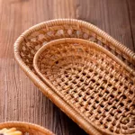 1/2PCS Handmade Oval Rattan Bread Basket Hand-Woven Tea Tray Food Service Platter for Dinner Parties Coffee Breakfast