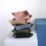 JINSERTA DICE PU Leather Folding Tray Square Phone Key Wallet Coin Key Cosmetic Organizer Desk Sundries Storage Box S