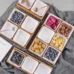 MULTI GRID CERAMIC TRAYS CREATIVE MISTURE-PROOF BAMBOO BAMBOO Rectangle Storage Tray Multifunction Food Classify Snack Decoration Dish
