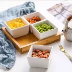 MULTI GRID CERAMIC TRAYS CREATIVE MISTURE-PROOF BAMBOO BAMBOO Rectangle Storage Tray Multifunction Food Classify Snack Decoration Dish