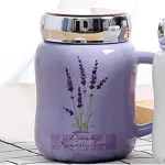 1pcs New 500ml Lavender Cartoon Ceramic Mug With Cover 4 Style Mirror Seal Leakproof Coffee Milk Tea Cup For Friend