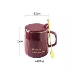 Oussirro 470ml Lovely Ceramics Milk / Coffee Mugs With Cover And Spoon Pure Color Mugs Cup Kitchen Tool