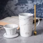 Milk Coffee Cup Drinkware Ceramic Mugs 12 Consteds Creative Mugs with Spoon Lid Black and Gold Porcelain Zodiac
