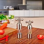 Pepper Grinder Mill 304 Stainless Steel Food Safe Ceramic Burr Manual Salt Grinder Hand Driven Pepper Mill Faucet Valve Shape