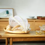 Tray Fruit Vegetable Bread Storage Basket Hand-Woven Food Service Tent Basket Atmosphere Outdoor Picnic Mesh Net Cover