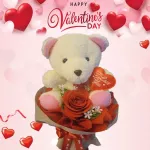 Cream teddy bear Decorated on a red rose bouquet Valentine's Day Gift Anniversary gift