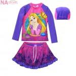 Disney ชุดว่ายน้ำ swimwear ชุดว่ายน้ำเด็กหญิง ลายการ์ตูน ราพันเซล Rapunzel จาก NADreams รุ่นเด็กโตทูพีซ สีชมพู-ม่วง