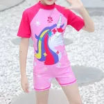 Girls' swimsuit, cartoon pattern with unicorn hat