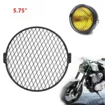 1PC Rhombus Motor Headlight Grill Cover Metal Black Universal 7 Inch Retro Round Protector Stylish Functional Perfect Fit