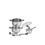 Tefal Daily Cook Set 9 pieces G712S974 Silver color size 16-20-24 cm with a dipper+ladle+secondary army.