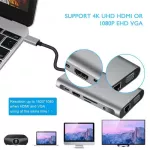 Usb Type C Hub Type-C To Hdmi 4 Vga Adapter Rj45 Lan Ethernet Sd Tf Usb-C 3.0 3.5mm Jac Audio For Macbo Pro/air