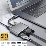 Usb Type C Hub Type-C To Hdmi 4 Vga Adapter Rj45 Lan Ethernet Sd Tf Usb-C 3.0 3.5mm Jac Audio For Macbo Pro/air