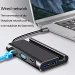 Wocsic 7 in 1 USB-C USB 3.1 ประเภท C ถึง 4 พัน HDMI VGA Rj45 Gigabit Ethernet 3 USB 3.0 พอร์ต PD ชาร์จอะแดปเตอร์ท่าเรือผู้ถือ Hub