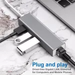 Wocsic UBS C Docking Station, โอนไปยังการ์ดเครือข่าย RJ45 100M USB3.0 * 3 Hub, เหมาะสำหรับ Macbook และฮับแล็ปท็อปอื่น ๆ