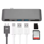 6-in-1 แท่นวางฮับ Type-C หัวเดียวไปยัง HDMI + 2 * USB3.0 + PD + SD + ฮับเครื่องอ่านการ์ด TF