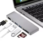 6-in-1 แท่นวางฮับ Type-C หัวเดียวไปยัง HDMI + 2 * USB3.0 + PD + SD + ฮับเครื่องอ่านการ์ด TF