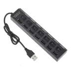 Splitter with Power Adapter 7 Ports LED USB 2.0 Adapter Hub Power On/Off USB Splitter Hub for PC USB HIR SPEED