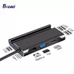 Becao 7 in 1 USB-C USB 3.1 ประเภท C ถึง 4 พัน HDMI VGA Rj45 Gigabit Ethernet 3 USB 3.0 พอร์ต PD ชาร์จอะแดปเตอร์ท่าเรือผู้ถือ Hub
