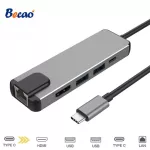 BECAO TYPE C USB C Hub USB for Gigabit Ethernet RJ45 LAN HDMI USB Adapter for MacBook Pro 3 USB-C Charging P18
