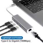 Becao UBS C Docking Station, โอนไปยังการ์ดเครือข่าย RJ45 100M USB3.0 * 3 Hub, เหมาะสำหรับ Macbook และฮับแล็ปท็อปอื่น ๆ