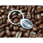 พวงกุญแจชุบเงินแท้ เมล็ดกาแฟสีเงิน